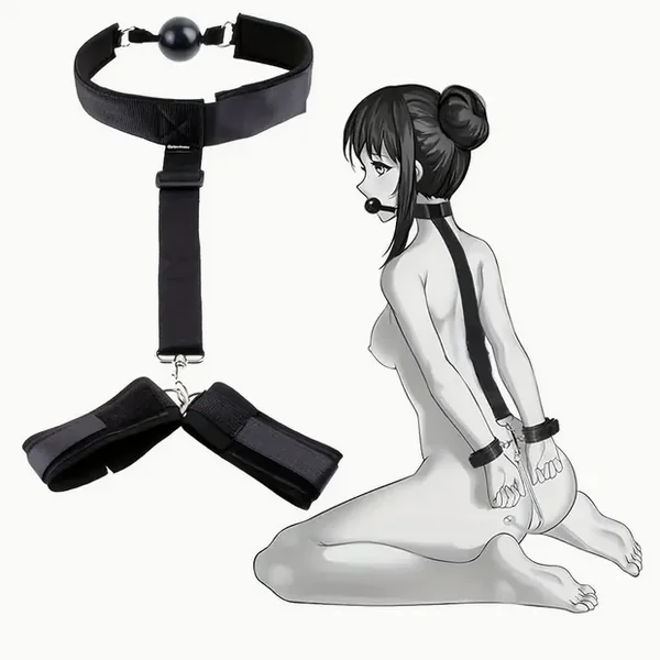 Value Gag and Cuff Harness Set Black