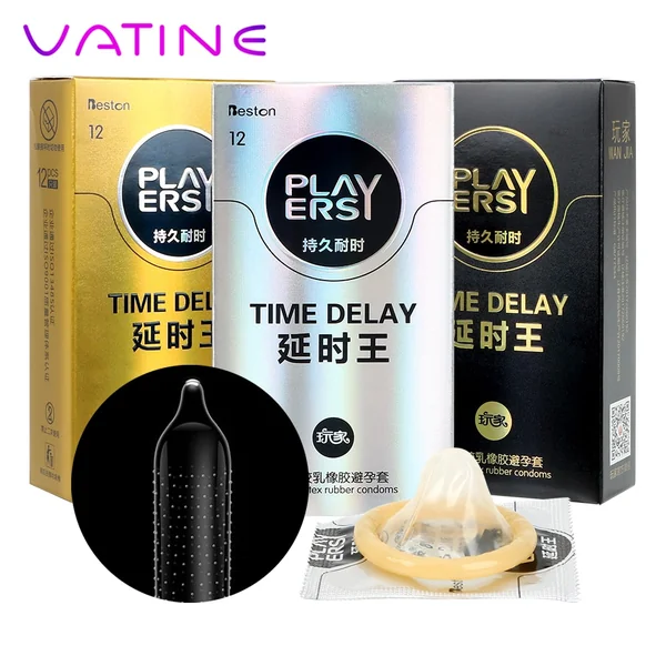 VATINE 12 Pieces/Pack Ultra Thin Condoms Natural Latex Large Lubrication Penis Cock Sleeve Time Delay Sex Toys for Men