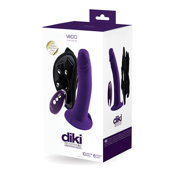 Vedo Diki Rechargeable Vibrating Dildo W/harness - Deep Purple