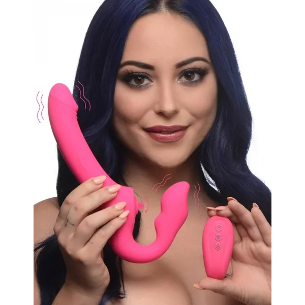 Vibrating Strapless Strap On w/ Remote Pink