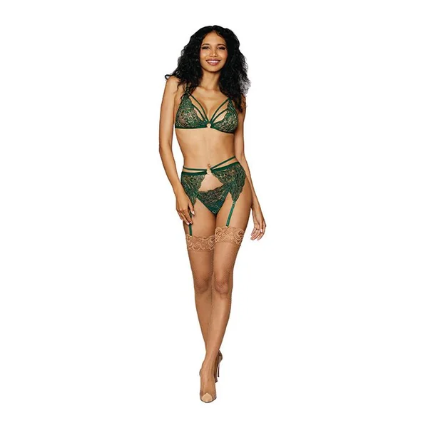 (WD) METALLIC STRETCH LACE 3PC EVERGREEN O/S