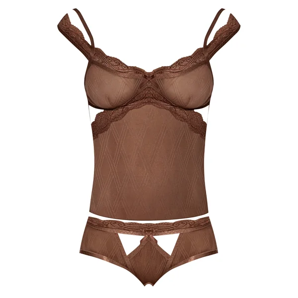 (WD)CARAMEL KISS CAMI & SPLIT CROTCH BOY SHORT CARAMEL S/M