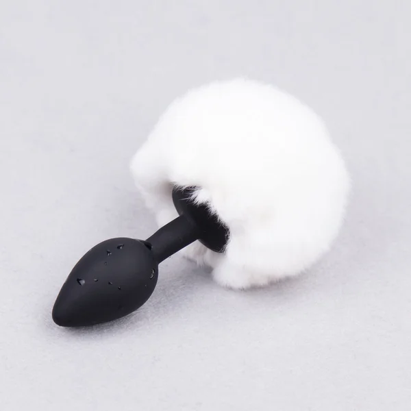 White Rabbit Tail Anal Plug with Black Plug