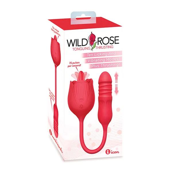 Wild Rose Licking & Thrusting Vibrator - Red