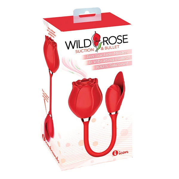 Wild Rose Rechargeable Silicone Suction & Bullet Vibrator - Red