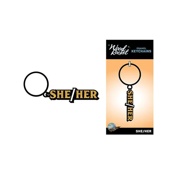 Wood Rocket She/her Keychain – Black/gold