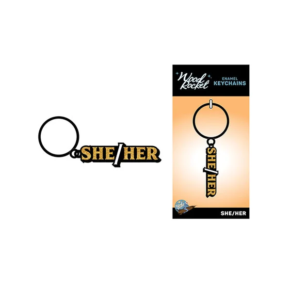 Wood Rocket She/her Keychain - Black/gold