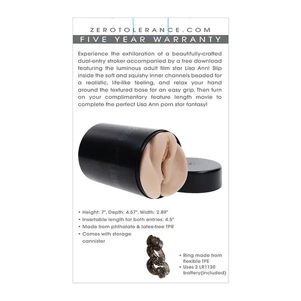 Zero Tolerance Lisa Ann Movie w/Vagina & Anal Stroker – Light