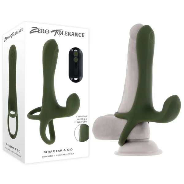 Zero Tolerance STRAP, TAP & GO – Green USB Rechargeable Vibrating & Tapping Penis Sleeve with W