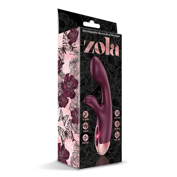 Zola Rechargeable Silicone Dual Massager - Burgundy-rose Gold