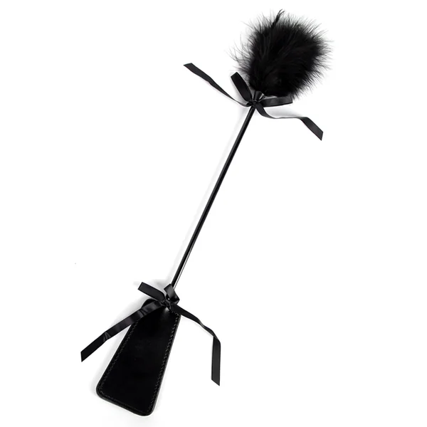ZYL Dual-Ended Feather Tickler & Faux Leather Ribbon Riding Crop