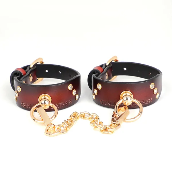 ZYL Genuine Leather Angled Diamante Petite Wrist Cuffs